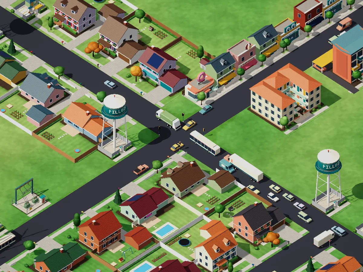 CityBuilder: оживлённый перекрёсток маленького города
